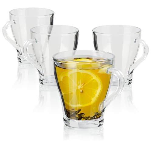 com-four® 4x Teegläser mit Henkel - 300 ml Kaffeeglas aus Borosilikatglas - robuste Gläser für Kaffee, Tee, Säfte oder Latte Macchiato - spülmaschinenfest und mikrowellengeeignet (transparent - 300ml) von com-four