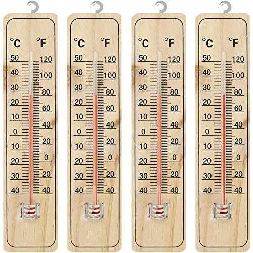 com-four® 4x Thermometer - Holz-Thermometer für drinnen - Temperaturmesser mit Skala in Grad Celsius und Grad Fahrenheit (04 Stück - 21.9x4.8x0.6cm) von com-four