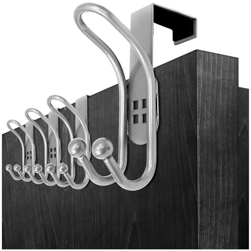 com-four® 4x Türhaken - Doppel-Kleiderhaken mit Schaumstoff-Schutz für Zimmer- und Schranktüren - Garderobenhaken zum Einhängen ohne Bohren - Handtuch- und Jackenhalter aus Metall von com-four