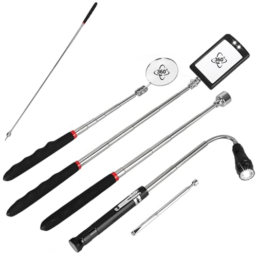 com-four® 5-teiliges Inspektions-Set - Inspektionsspiegel mit und ohne LED, Magnet-Teleskope und 360° Taschenlampe zur Inspektion von Fahrzeugen - Werkzeug für Werkstatt und Haushalt von com-four