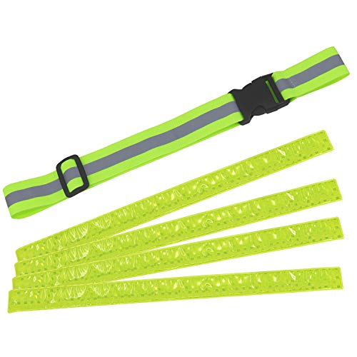 com-four® 5-teiliges Reflektor Set, dehnbares Reflektorband und Schnapparmbänder für bessere Sichtbarkeit im Straßenverkehr (05-teilig - Gurtband + Schnappband) von com-four