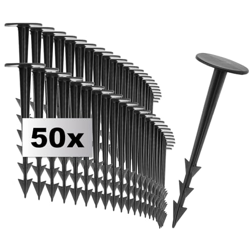 com-four® 50x Befestigungsstifte für den Boden - Erdanker aus Kunststoff - Fixierungshaken für Unkraut- und Gartenflies - Bodennägel mit Widerhaken von com-four