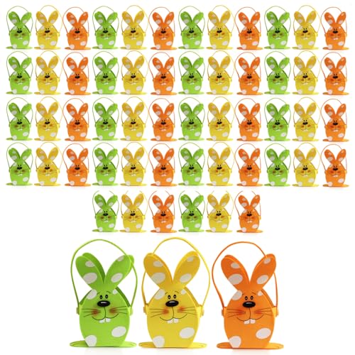 com-four® 54x Osternest mit Hase - Osterkörbchen aus Filz zum Befüllen - Filztasche Osterhase zum Verschenken - Osterdeko - Frühlingsdekoration (54 Körbe - Häschen mit Punkten) von com-four