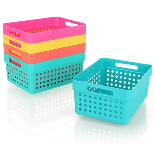 com-four® 5X Aufbewahrungskorb - Deko-Körbe mit Seitengriffen - Kunststoffboxen für Kosmetik, Spielzeug und Haushaltsprodukte - stapelbare Organizer für Schubladen in 5 Farben (bunt - 5 Stück) von com-four
