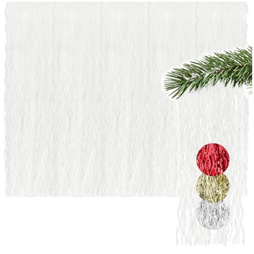 com-four® 5X Lametta - weiße Girlande für Weihnachten - Christbaumschmuck für den Tannenbaum - Metallstreifen-Vorhang mit welligen Fäden (weiß - 5 Stück) von com-four