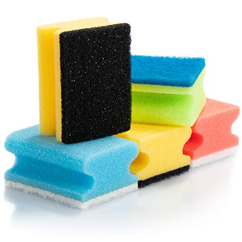 com-four® 5X Topfreiniger aus Kunststoff - universeller Reinigungsschwamm mit Griffmulde und Scheuerpad - Putzschwamm - Spülschwamm [Farbauswahl variiert] (005 Stück - Farbmix) von com-four