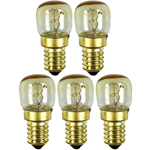 com-four® 5x Backofen-Lampe bis 300° C, warm-weiße Herd-Glühbirne 15W, E14, 230V (05 Stück - 15W goldfarben) von com-four