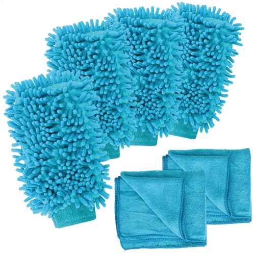 com-four® 6-teiliges Autopflege-Set mit Microfasertuch und Autowaschhandschuh - Mikrofasertuch - Auto-Poliertuch - Autopflege-Tuch (6-teilig - blau 4/2) von com-four