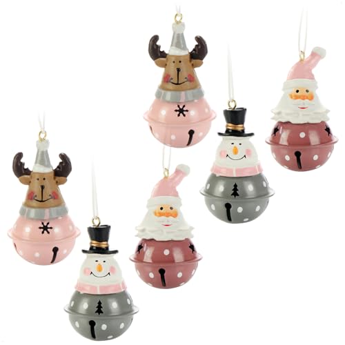 com-four® 6-teiliges Hängedeko Set aus Metall 7 x 4 cm - Weihnachtsmannfigur, Schneemannfigur und Rentierfigur zum Aufhängen - weihnachtliche Dekoration - Weihnachtsdeko (braun rosa grau - 6 Stück) von com-four