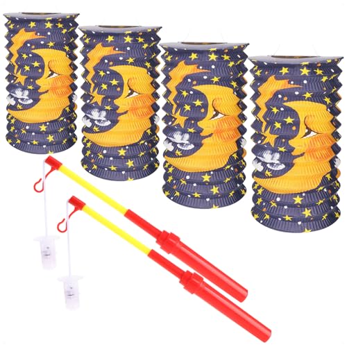 com-four® 6-teiliges Laternen-Set - Papierlaternen und Stab mit LED-Licht für Sankt Martin, Laternen-Umzug und Halloween - Martinslaterne für Kinder [Auswahl variiert] (Laternen + Stäbe) von com-four