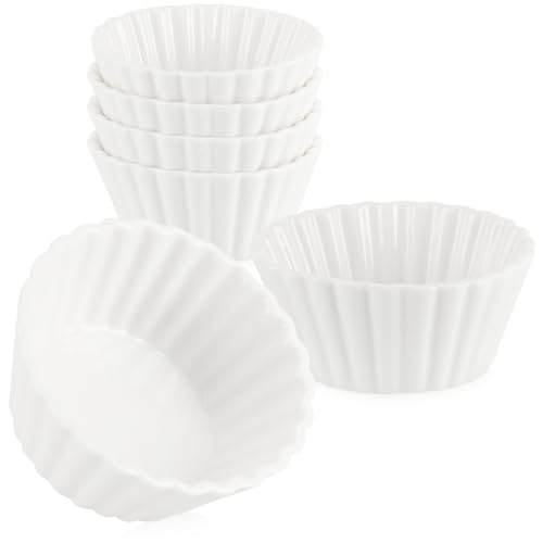com-four® 6-teiliges Servierset - kleine, weiße Servierschälchen - fein gerippte Keramikschälchen für Vor- und Nachspeisen - Amuse-Gueule-Set von com-four