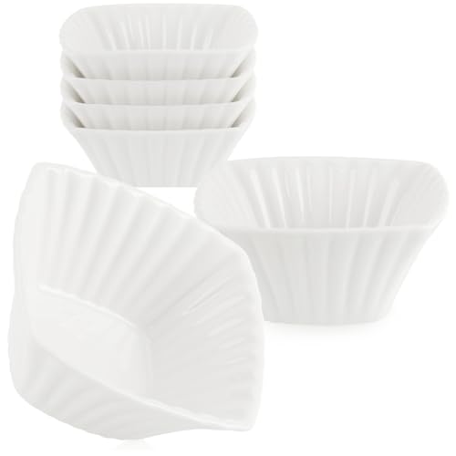 com-four® 6-teiliges Servierset - kleine, weiße Servierschälchen - fein gerippte Keramikschälchen für Vor- und Nachspeisen - Amuse-Gueule-Set von com-four