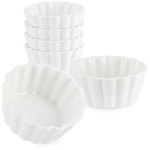 com-four® 6-teiliges Servierset - kleine, weiße Servierschälchen - grob gerippte Keramikschälchen für Vor- und Nachspeisen - Amuse-Gueule-Set von com-four