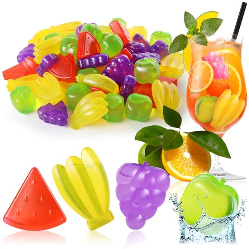 com-four® 60x wiederverwendbare Eiswürfel in karibischer Obst-Form - Party-Eiswürfel zum Kühlen von Getränken - reusable Ice-Cubes im Früchte-Design (60 Stück - Früchte) von com-four