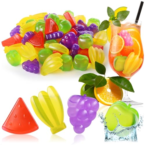 com-four® 60x wiederverwendbare Eiswürfel in karibischer Obst-Form - Party-Eiswürfel zum Kühlen von Getränken - reusable Ice-Cubes im Früchte-Design (60 Stück - Früchte) von com-four