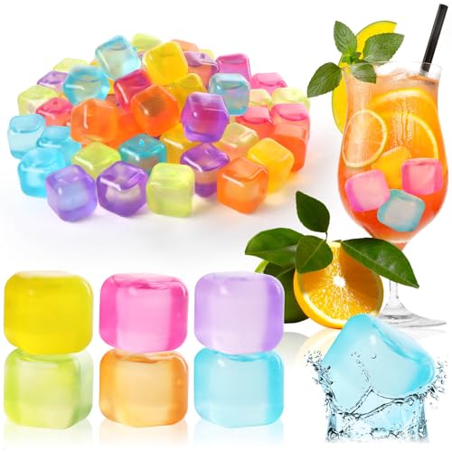 com-four® 60x wiederverwendbare Eiswürfel in tollen Farben, Party-Eiswürfel zum Kühlen von Getränken (060 Stück - Würfel) von com-four