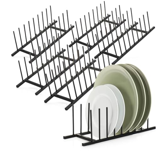 com-four® 6X Abtropfgestell für Geschirr - Tellerhalter aus Metall - Stabiler Geschirr-Abtropfer - moderner Küchenorganizer - edler Geschirrtrockner - Topf-Deckelhalter (6X schwarz - Metall) von com-four