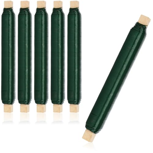 com-four® 6X Blumenwickeldraht-Set, Bindedraht in grün auf Holzstab gewickelt, Stärke 0,65 mm, 600 g (Grün - 06 Stück) von com-four
