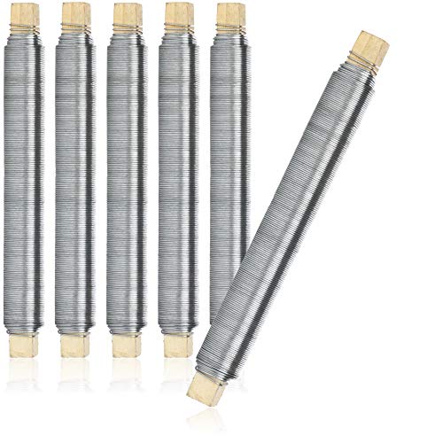 com-four® 6X Blumenwickeldraht-Set, Bindedraht verzinkt, auf Holzstab gewickelt, Stärke 0,65 mm, 600 g (Verzinkt - 06 Stück) von com-four
