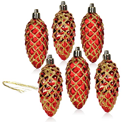 com-four® 6X Christbaumanhänger Zapfen - Tannenbaumzapfen für den Weihnachtsbaum - Christbaumschmuck zum Anhängen für Weihnachtsdeko - bruchfest von com-four