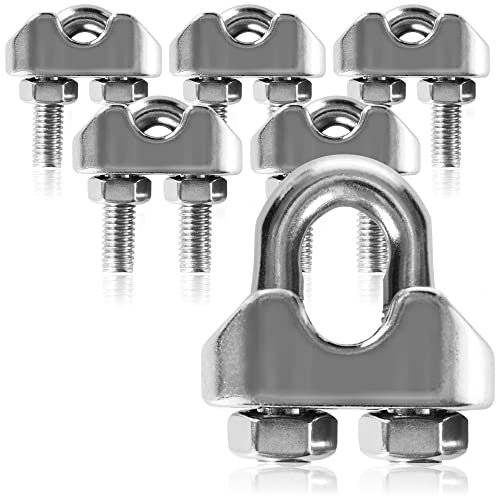 com-four® 6X Drahtseilklemme M5, Bügelseilklemme aus rostfreiem Edelstahl 304, Seilklemme mit Bügel zur Befestigung und Fixierung von Seilen, Drahtseil und Drähten (06 Stück - Drahtseilklemme M5-5mm) von com-four