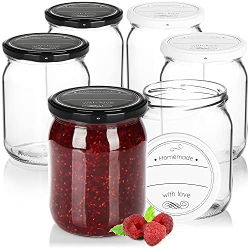 com-four® 6x Einmachgläser mit Schraub-Deckel Homemade with love in schwarz und weiß - TO Ø 82 mm - bis zu ca. 540 ml von com-four