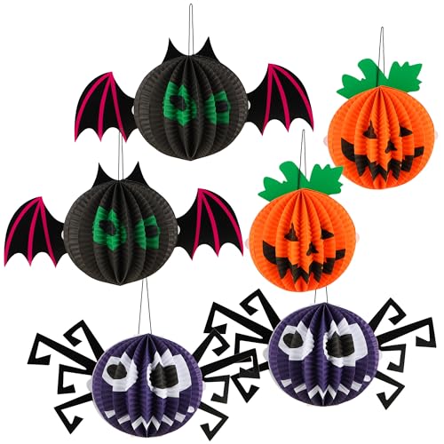 com-four® 6X Halloweenlaterne - Kleine Papierlaternen als Hängedekoration - Halloweendeko für die Wohnung - Faltbare Minilaternen zum Dekorieren (6X Laterne klein) von com-four