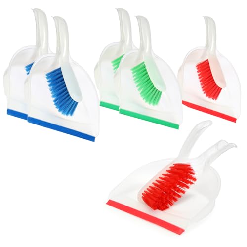 com-four® 6X Kehrgarnitur - farbiges Kehr-Set aus Handfeger und Kehrschaufel - farbenfrohes Haushaltsreinigungsset aus Handbesen und Kehrblech (6 Stück - rot/blau/grün) von com-four