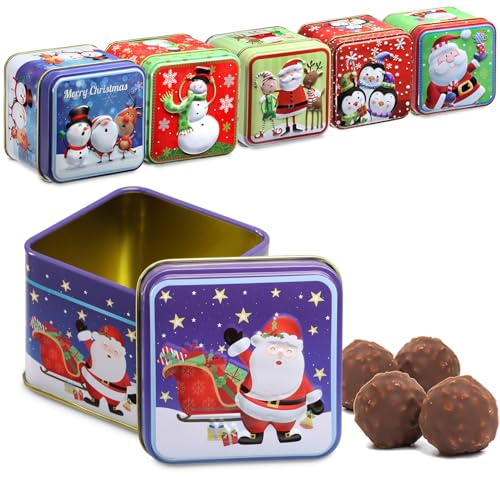 com-four® 6x Keksdose - Blechdose für Weihnachtskekse - weihnachtliche Vorratsdose mit Deckel - Aufbewahrungsbox für Cookies - Süßigkeiten und Geschenke (6 Stück - Mix - bunt) von com-four