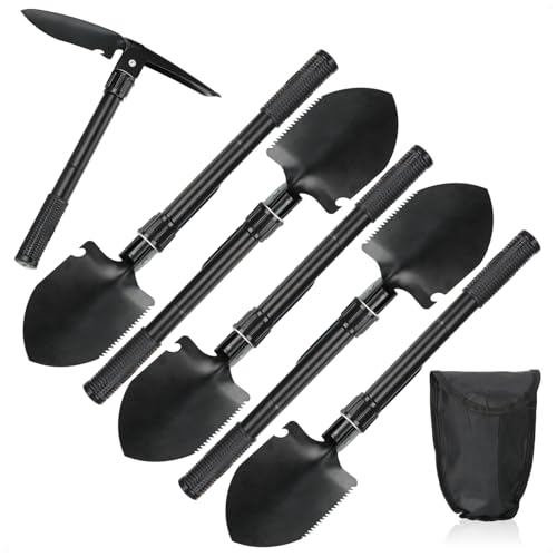 com-four® 6X Klappschaufel mit langem Griff - Mini-Klappspaten mit verlängertem Griff für bessere Hebelwirkung - Schaufel mit Flaschenöffner, Kleiner Säge und Spitzhacke (6X schwarz - 41 cm) von com-four