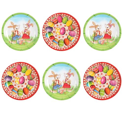com-four® 6X Osterteller aus Melamin - Deko-Teller für Ostern - Osternest mit Osterhasen- und Ostereier-Motiven [Auswahl variiert] (6 Stück - Oster-Design) von com-four