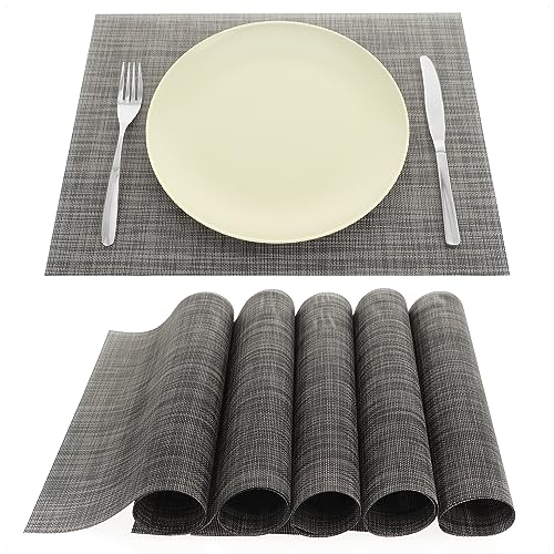 com-four® 6X Platzmatte - Tischset für 6 Personen - pflegeleichtes Platzset mit modernem Design - abwischbare Platzdeckchen aus Kunststoff (anthrazit-schwarz) von com-four