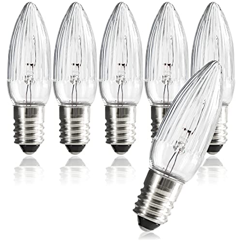 com-four® 6X Riffelkerze warmweiß für Schwippbögen mit 16 Lampen - Ersatzbirnen für Lichterkette oder Pyramide - 14V / 3W, mit E10 Schraubgewinde (06 Stück) von com-four