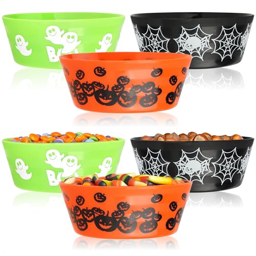 com-four® 6x Snackschale Halloween - Schalenset für verpackte Süßigkeiten - Snack-Teller aus Kunststoff - Party-Geschirr für Halloween und Motto-Party (6 Stück - 3 Farben) von com-four