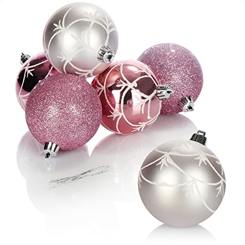 com-four® 6X Weihnachtskugel - Christbaumkugeln aus bruchsicherem Kunststoff für Weihnachten - Baumschmuck für den Christbaum - Christbaumschmuck Ø 8 cm (rosa) von com-four