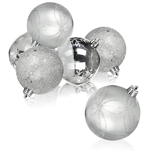 com-four® 6X Weihnachtskugel - Christbaumkugeln aus bruchsicherem Kunststoff für Weihnachten - Baumschmuck für den Christbaum - Christbaumschmuck Ø 8 cm (silberfarben) von com-four