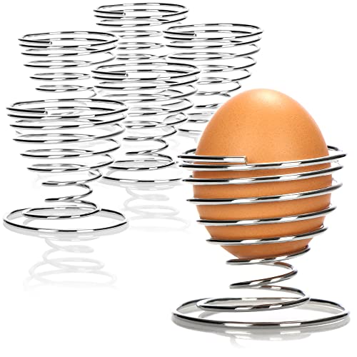 com-four® 6x Eierbecher aus verchromten Metall, elegante Eierhalter mit Metallic-Look, Frühstücksset im Drahtspiralen-Design (06-teilig - Spirale) von com-four
