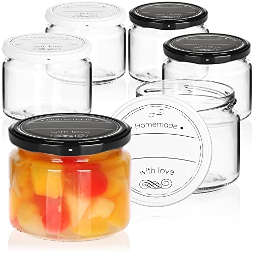 com-four® 6x Einmachgläser mit Schraub-Deckel Homemade with love in schwarz und weiß - TO Ø 82 mm - bis zu ca. 330 ml von com-four