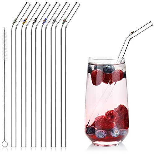 com-four® 6x Glasstrohalme spülmaschinenfest und wiederverwendbar - Glas Strohhalme für Cocktails - Trinkhalme Glas mit Reinigungsbürste - Glastrinkhalm umweltfreundlich - 23 cm von com-four