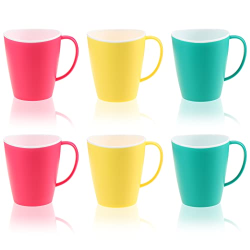 com-four® 6x Kaffeetasse mit Henkel - Becherset Mehrweg Trinkbecher aus Kunststoff - Plastiktasse in bunten Farben - bruchfester Teepott (06 Stück - 350ml - Grün/Gelb/Pink) von com-four