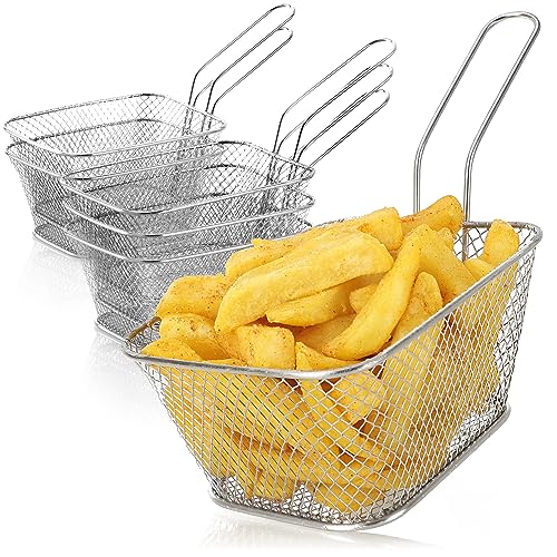 com-four® 6x Mini-Korb zum Servieren von Pommes (4,5 x 11 x 7 cm) - Snackschale aus rostfreiem Edelstahl 430 - silberfarbene Mini-Frittierkörbe - Servierkorb mit Griff, Pommeskorb (Korb - 06 Stück) von com-four