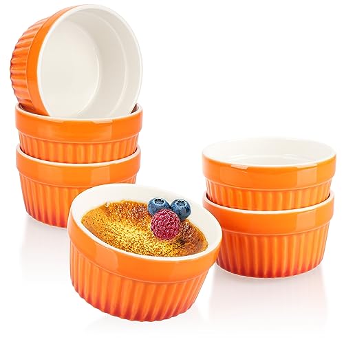 com-four® 6x Ragout Fin Schale - Ofenfeste Förmchen in orange - Creme Brulee Schälchen - Dessertschale mit je 185 ml von com-four