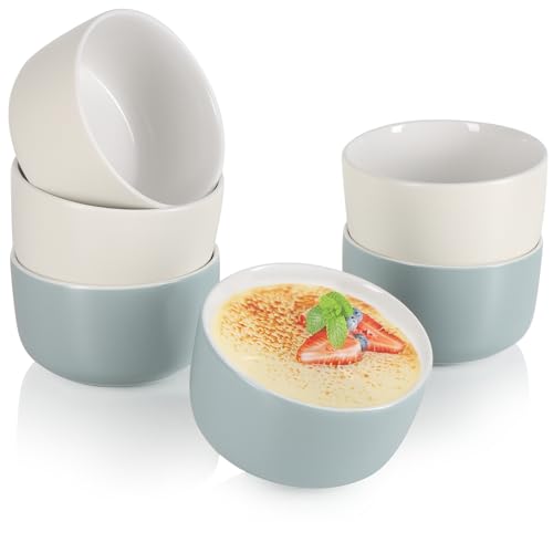 com-four® 6x Ragout Fin Schale - Ofenfeste Förmchen in grau und beige - Creme Brulee Schälchen - Dessertschale mit je 320 ml - spülmaschinengeeignet (06 Stück - 320 ml grau/beige) von com-four