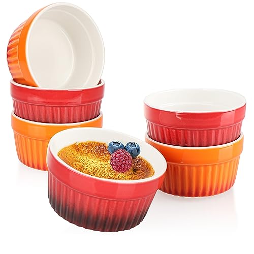 com-four® 6x Ragout Fin Schale - Ofenfeste Förmchen in rot und orange - Creme Brulee Schälchen - Dessertschale mit je 185 ml von com-four