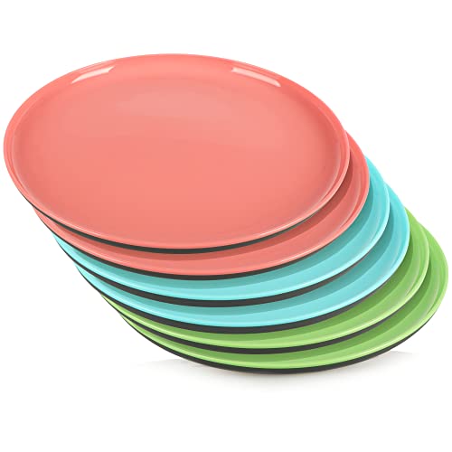 com-four® 6x Teller in bunten Farben - Picknick und Grill-Zubehör - Campinggeschirr - platzsparendes, hygienisches und wiederverwendbares Mehrweggeschirr (6 Stück - grün - blau - pink) von com-four
