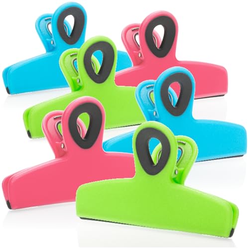 com-four® 6x Verschlussklammern für Tüten - breite Verschlussclips für Lebensmittel-Beutel - Verschlussklemmen aus Kunststoff - Tüten Clips zum Verschließen und Frischhalten von com-four
