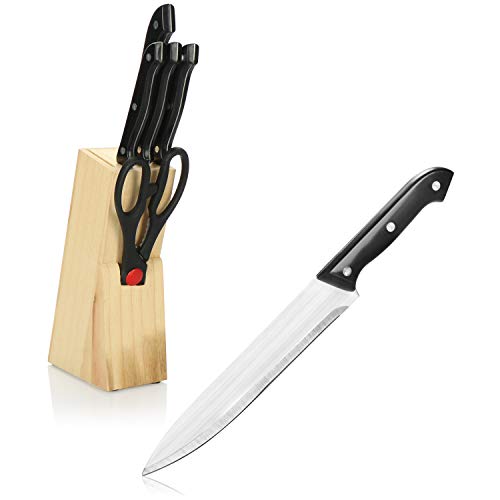 com-four® 7-teiliges Messerblock Set mit verschiedenen Messern und Schere - Messer-Aufbewahrung aus Holz - Scharfe Küchenmesser mit Holzblock (Set6-7-teilig - Messerblock) von com-four