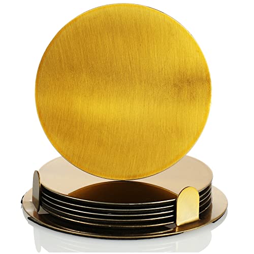 com-four® 7-teiliges Untersetzer-Set mit Halterung - Edelstahl Untersetzer für Getränke - runde Stahluntersetzer - goldfarben (007-teilig - goldfarben) von com-four