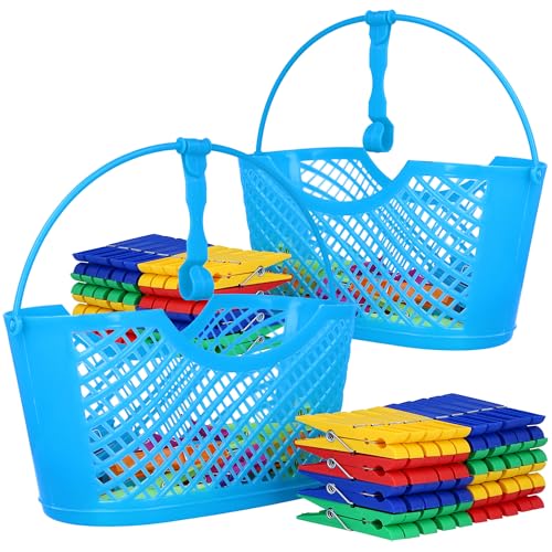 com-four® 74-teiliges Set mit Wäscheklammern und Wäscheklammerkorb in bunten Farben - Klassische Wäscheklammern in trendigen Farben - Klammeraufbewahrung [Auswahl variiert] (Set08-74-teilig) von com-four