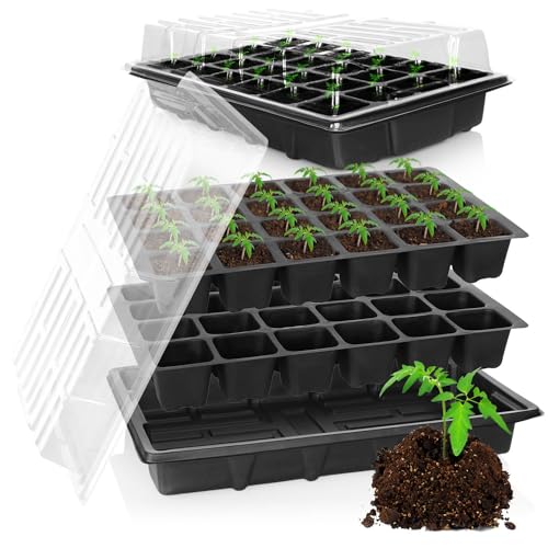 com-four® 8-teiliges Anzucht-Set, Set mit Wasserwannen, Gewächshausdeckel und Topfplatten mit 96 Zellen zum Anziehen von Pflanzen im Innenbereich (08-teilig - Anzuchtset 38x25cm) von com-four